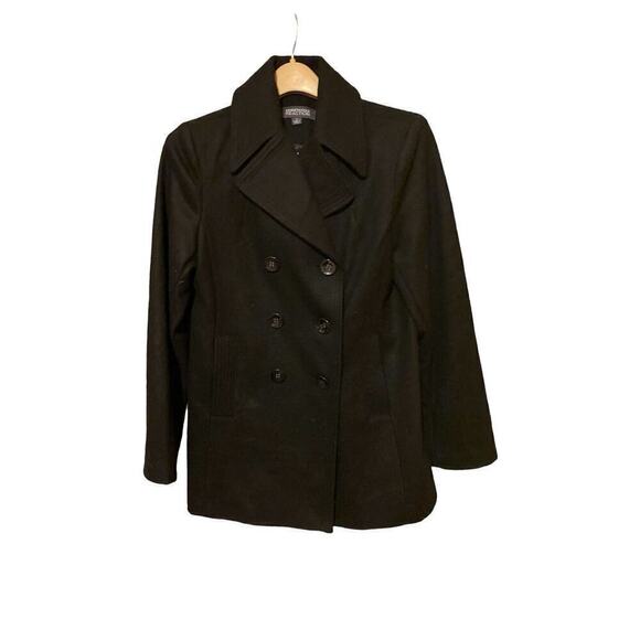 Kenneth Cole Reaction Pea Coat Women's Size Medium Wool Black Pockets - Picture 1 of 12